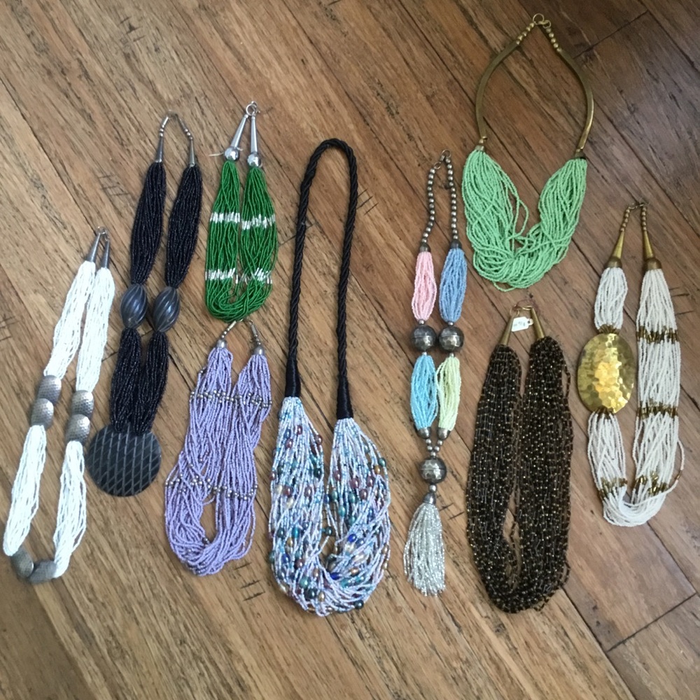 9 NWOT Bohemian style seed bead necklaces